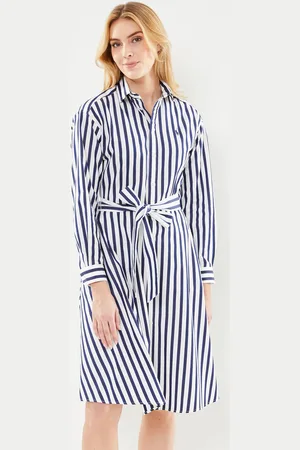 Ralph Lauren Robe-chemise ceinturée en coton rayé 211891428 - Abbigliamento - Taglia 34