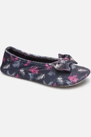 Isotoner Ballerine Microvelours – Imprimé Plumes – Grand Nœud W - Pantofole - Taglia 35 - 36