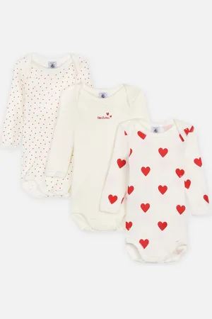 Petit Bateau Lot de 3 bodies Manches Longues Coeur Rouge - Abbigliamento - Taglia 12M