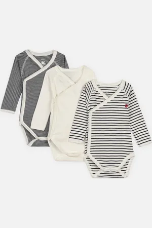 Petit Bateau Lot de 3 bodies Croisés Manches Longues Marinière - Abbigliamento - Taglia 0M