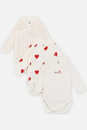 Petit Bateau Lot de 3 Bodies Croisés Manches Longues Coeur Rouge - Abbigliamento - Taglia 12M