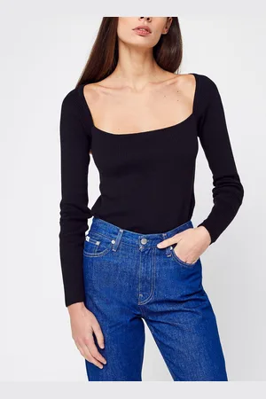 Calvin Klein Rib Square-Neck Sweater Ls - Abbigliamento - Taglia L