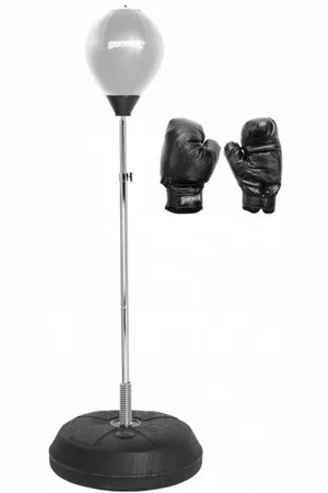 SPORTINATOR Supporto da boxe con punching ball, allenatore di boxe in piedi con pera da boxe e guantoni da boxe grigi