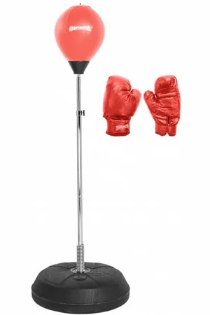 SPORTINATOR Supporto da boxe con punching ball, allenatore di boxe in piedi con pera da boxe e guantoni da boxe rossi