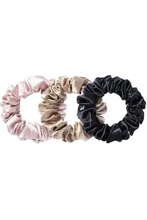Slip Scrunchies In Pura Seta Taglia L - 3 Scrunchies - Noir/rose/caramel - Donna