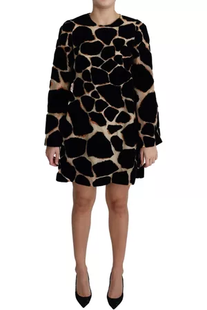 Dolce & Gabbana Donna Vestiti sexy - Mini abito a trapezio con stampa giraffa nera - IT36 | XS