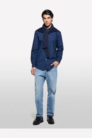 Sisley Camicia Slim Fit Stampata Blu, Uomo