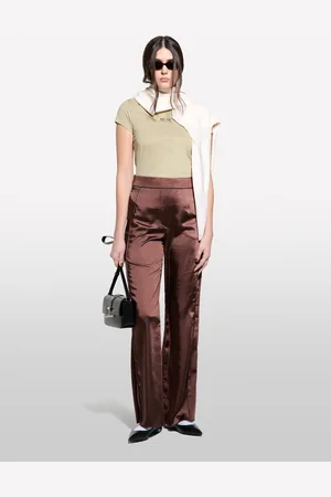 Sisley Pantaloni Palazzo Marroni In Raso, Donna