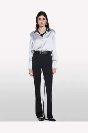 Sisley Pantaloni Neri Con Raso, Donna