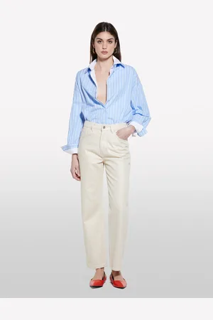 Sisley Pantaloni In Denim Bianchi, Donna