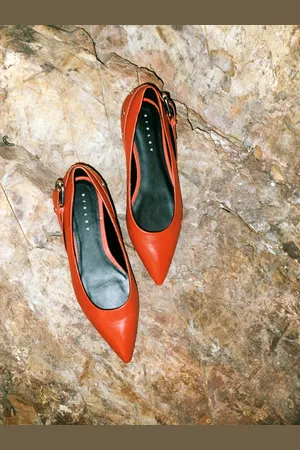 Sisley Ballerine Rosse In Pelle Con Fibbia, Donna