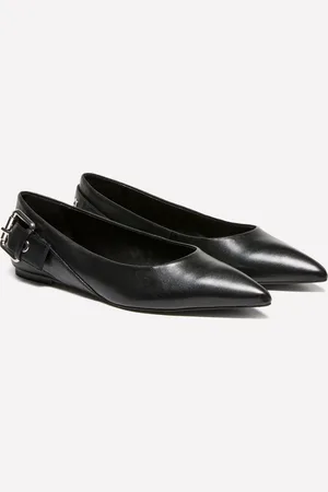 Sisley Ballerine Nere In Pelle Con Fibbia, Donna