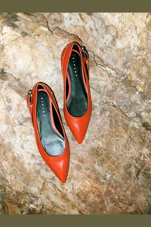 Sisley Ballerine Rosse In Pelle Con Fibbia, Donna