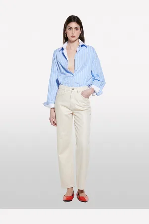 Sisley Pantaloni In Denim Bianchi, Donna