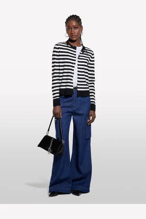 Sisley Cardigan A Righe Nere E Bianco Panna, Donna