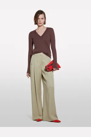 Sisley T-shirt Slim Fit Marrone A Maniche Lunghe, Donna