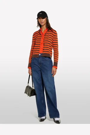 Sisley Cardigan A Righe Arancioni E Marroni, Donna