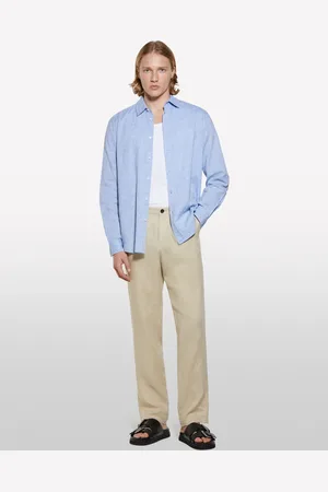 Sisley Camicia In Misto Lino Azzurra, Uomo