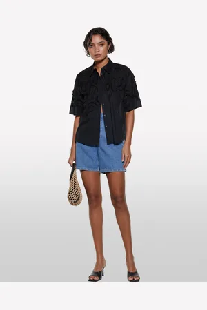 Sisley Camicia Nera Con Ricamo, Donna