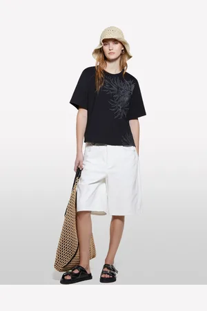 Sisley T-shirt Nera Con Stampa Piante Marine, Donna