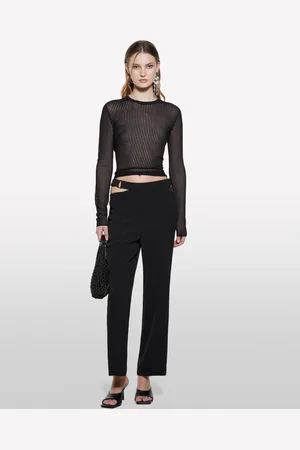 Sisley Pantaloni Neri Con Catena, Donna