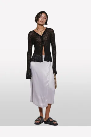 Sisley Maglia Cardigan Nera Traforata, Donna