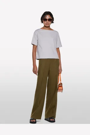 Sisley T-shirt Cropped Grigia Boxy Fit, Donna