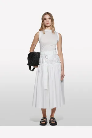 Sisley Gonna Svasata Bianca Con Cintura, Donna
