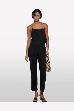 Sisley Pantaloni Neri Con Ricami, Donna