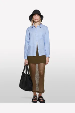 Sisley Camicia Azzurra In 100% Lino, Donna