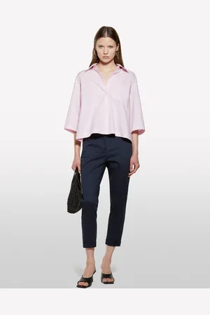 Sisley Camicia Cropped Rosa Con Pieghe, Donna