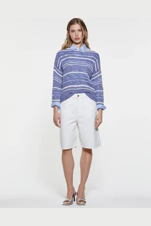 Sisley Maglia Azzurra A Righe Con Lurex, Donna