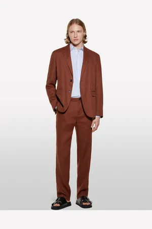 Sisley Pantaloni Marroni 100% Lino, Uomo