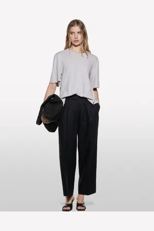 Sisley Pantaloni Neri Relaxed Fit In 100% Lino, Donna