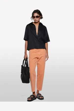 Sisley Camicia Nera A Maniche Corte In 100% Lino, Donna