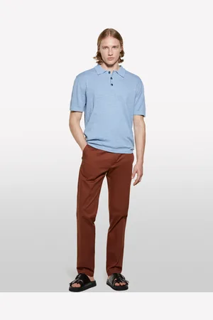 Sisley Polo Azzurra Regular Fit In Misto Lino, Uomo