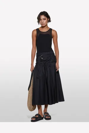 Sisley Gonna Svasata Nera Con Cintura, Donna