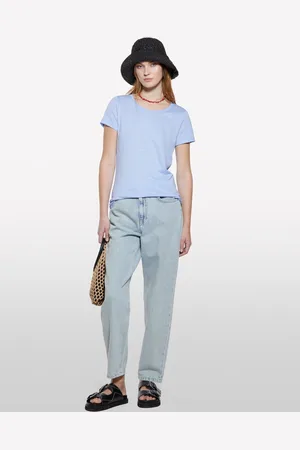 Sisley T-shirt Azzurra Con Scollo Rotondo, Donna