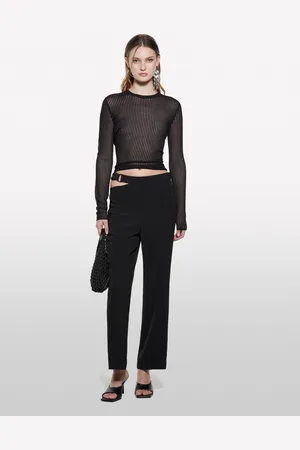 Sisley Pantaloni Neri Con Catena, Donna