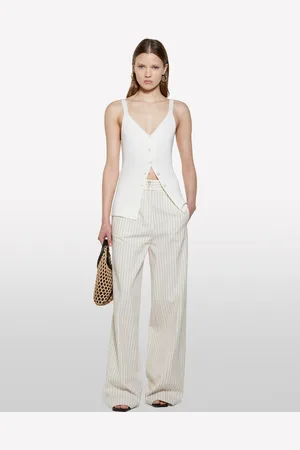 Sisley Pantaloni Beige A Righe, Donna