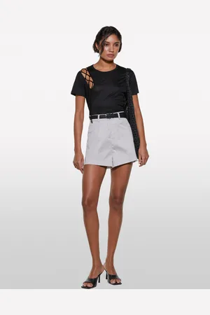 Sisley T-shirt Nera Con Oblò E Laccetti, Donna