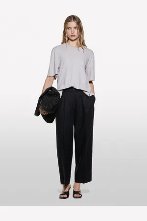 Sisley Pantaloni Neri Relaxed Fit In 100% Lino, Donna