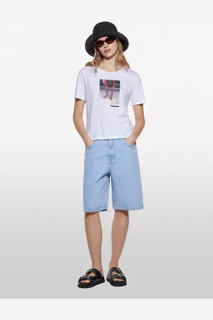 Sisley T-shirt Bianca Con Stampa Fotografica, Donna