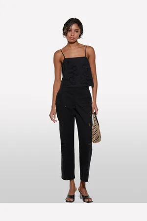 Sisley Pantaloni Neri Con Ricami, Donna