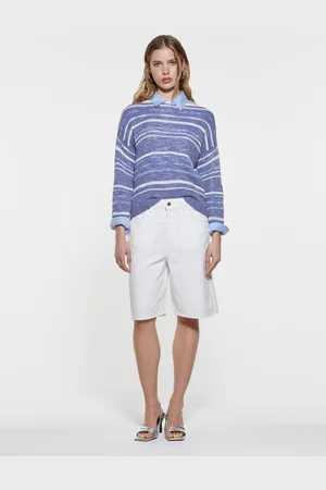 Sisley Maglia Azzurra A Righe Con Lurex, Donna