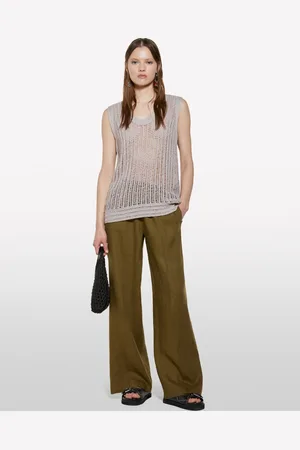 Sisley Pantaloni Flare Fit In 100% Lino, Donna