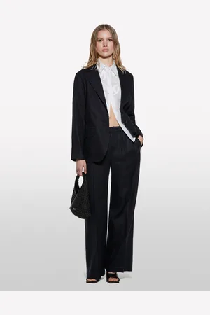 Sisley Pantaloni Neri Flare Fit In 100% Lino, Donna