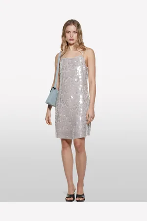 Sisley Vestito Grigio Con Paillettes, Donna
