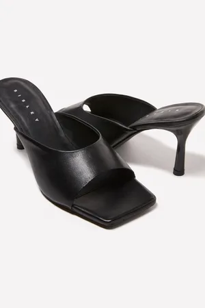 Sisley Sandali Mules Neri In Pelle, Donna