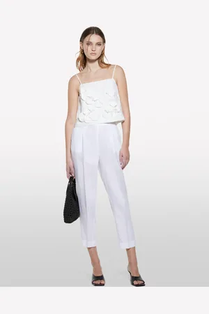 Sisley Joggers Bianchi In 100% Lino, Donna